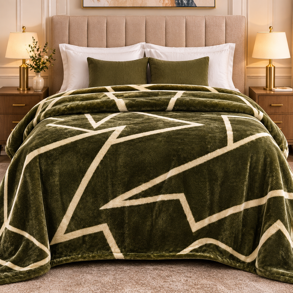 Olive Three-Ply Double Blanket